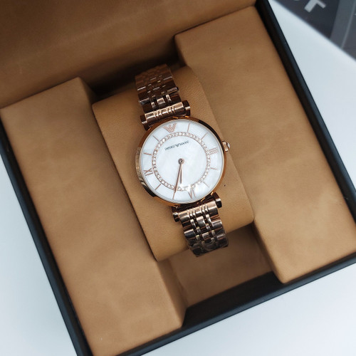 ساعت زنانه امپریو آرمانی استیل رزکلد صفحه سفید صدفی Emporio Armani