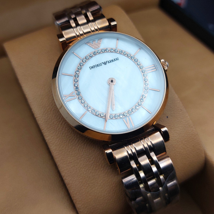 قیمت ساعت زنانه امپریو آرمانی استیل رزکلد صفحه سفید صدفی Emporio Armani