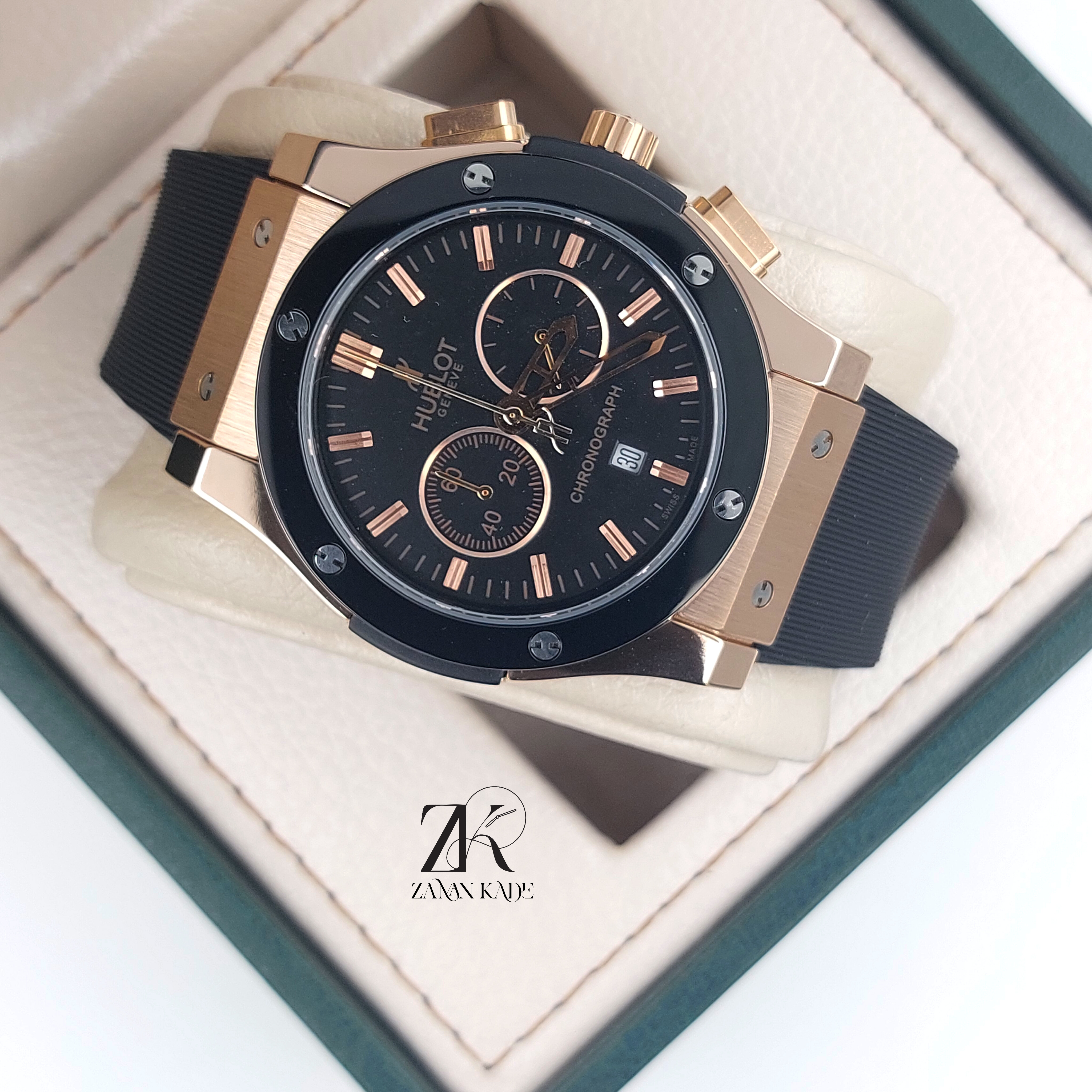 ساعت مردانه هابلوت Hublot بند رابر صفحه مشکی
