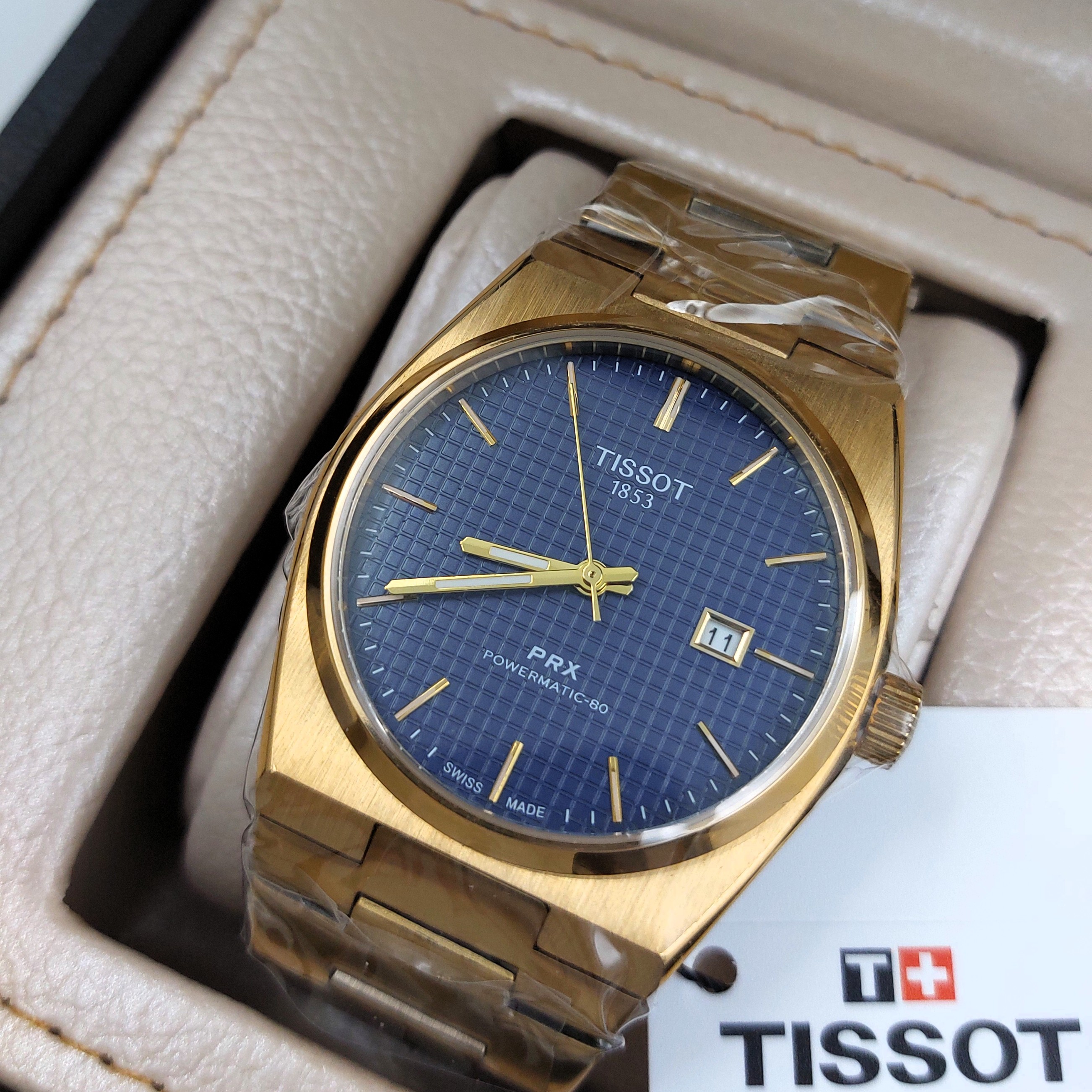 ساعت مچی مردانه صفحه سرمه ای تیسوت prx رزگلد Tissot
