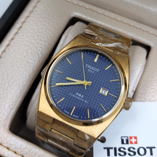 ساعت مچی مردانه صفحه سرمه ای تیسوت prx رزگلد Tissot